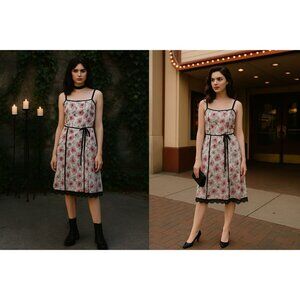 Sag Harbor Woman Rose Print Dress Size 12 Romantic Cottagecore Retro Lace